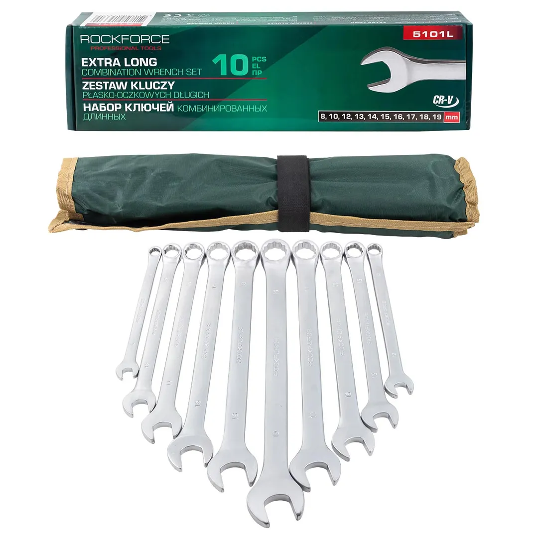Набор ключей комбинированных удлиненных 10 пр. 8-19 мм RockForce RF-5101L