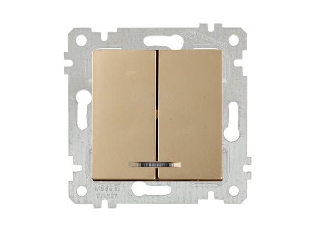Выключатель 2-клав., с подсветкой, скрытый, без рамки, винт. зажим, золото, RITA, 10 A, 250 V, IP 20, Mutlusan 22004260280
