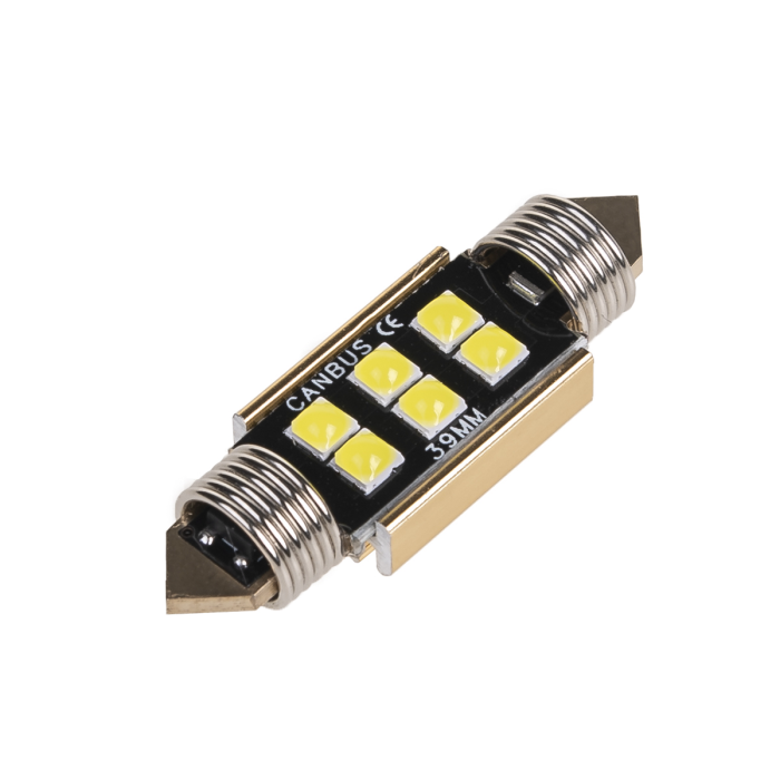 Автолампа диод T11 (C5W) 12V 6 SMD 1-конт 39 мм Белая CAN BUS комп.2 шт салон/номер SKYWAY S08201479