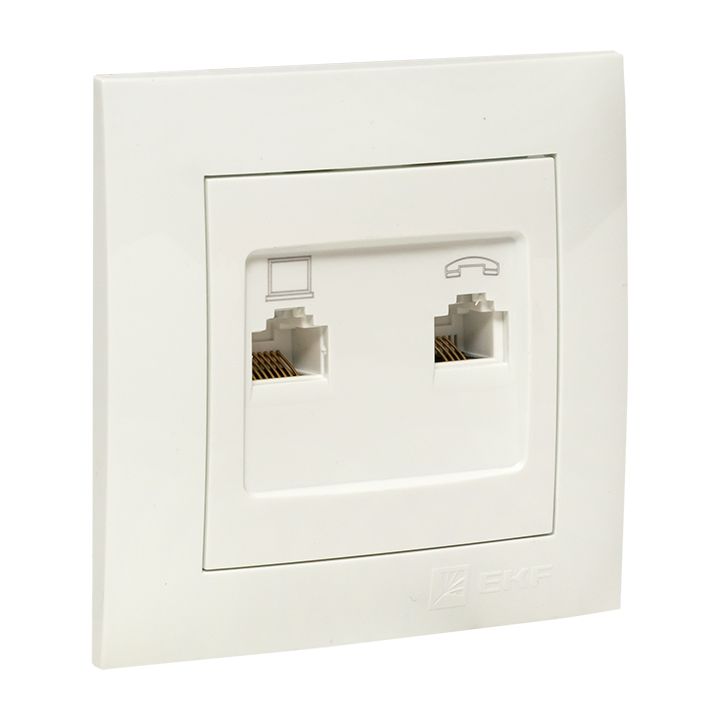 Валенсия розетка RJ-45+RJ11 2-местная белая EKF PROxima EWK02-035-30
