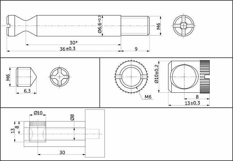 Стяжка коническая D10 для плит от 16мм со штоком 7*30/M6*9 (уп/10компл) AKS 111657