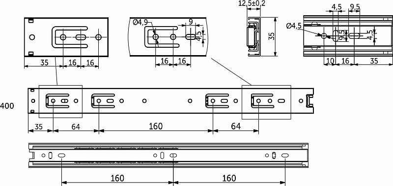 Направляющая шариковая L-400 h=35 GRIDLI 106050