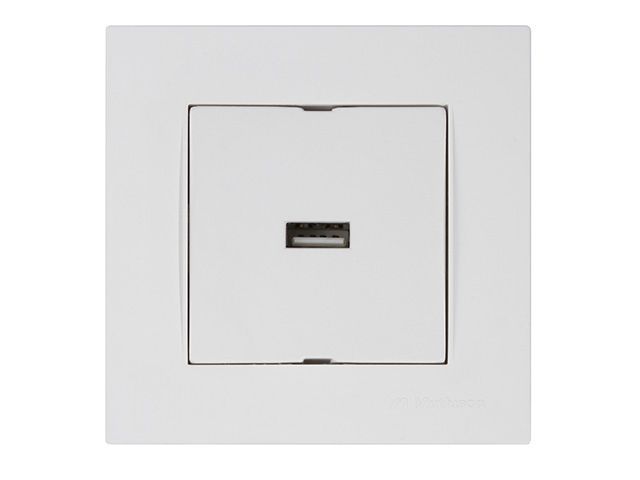 Розетка 1-ая USB, скрытая, горизонт., белая, RITA, USB-зарядка, 5V-2.1A, Mutlusan 22204480101