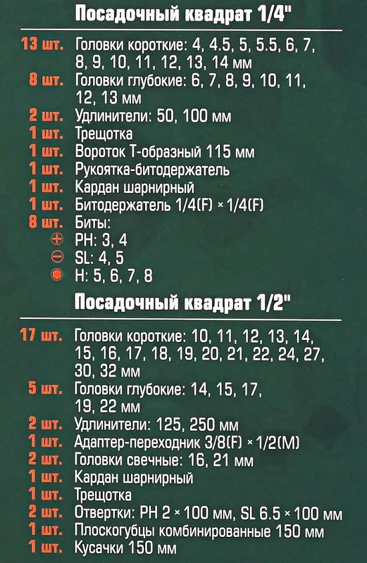 Набор инструментов 69 пр 1/4"&1/2" 6- гр RockForce RF-4603-5