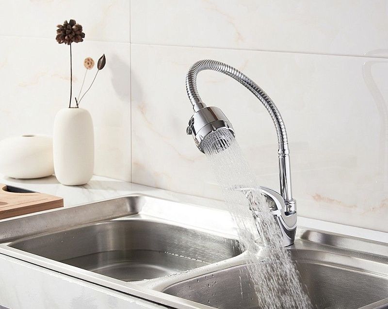 Смеситель для кухни с гибким изливом, цинк, хром Ledeme L4302-B