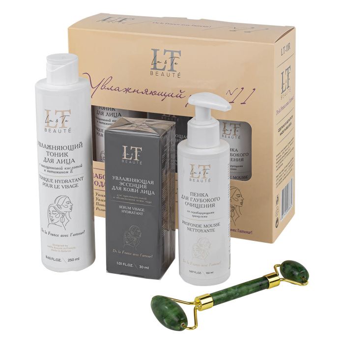 Набор косметики ''Увлажняющий уход'', тоник, эссенция, пенка, массажный ролик La and Te beaute LT11R