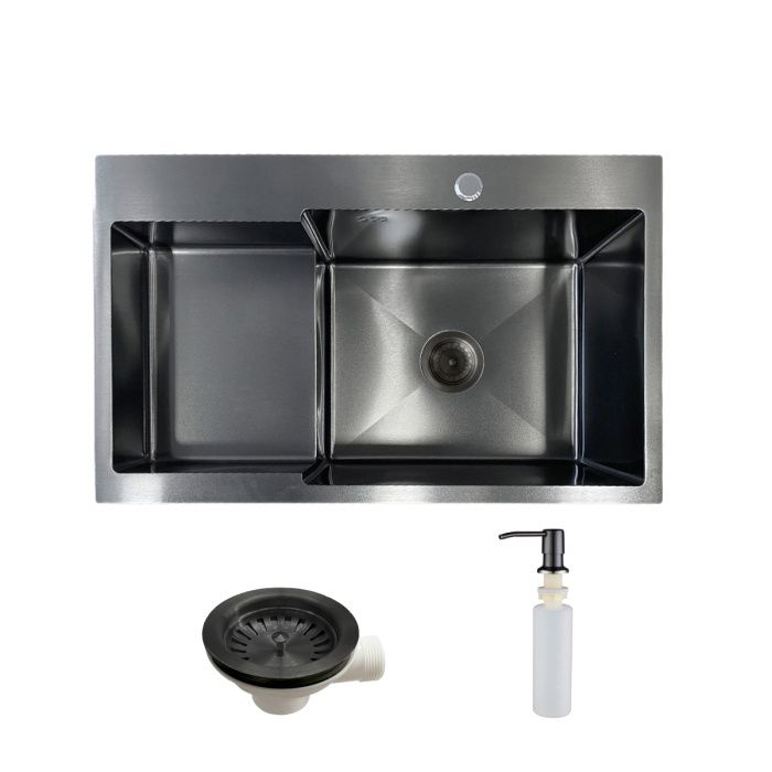 Мойка нерж. сталь, прямоугольная одночашевая, 780*480мм, графит, PVD покрытие, мойка справа (3,2мм) AKS 106643