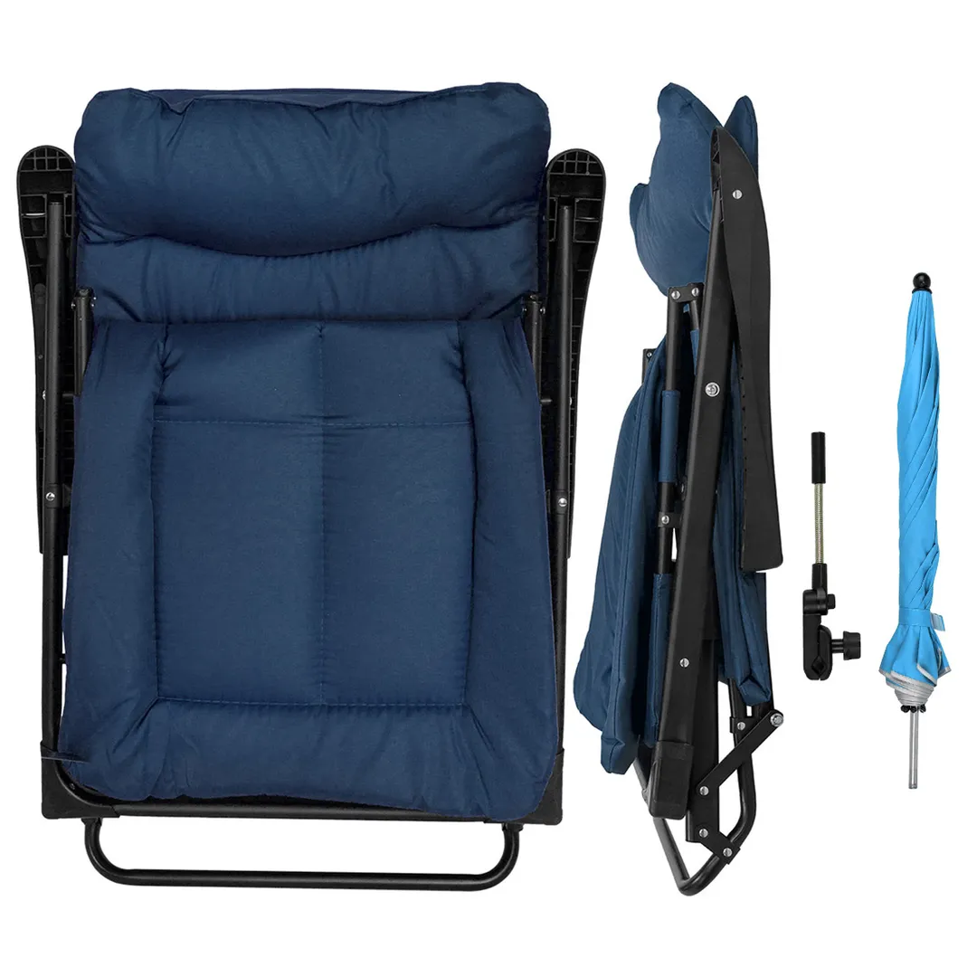 Шезлонг складной в комплекте с зонтом садовым WMC TOOLS WMC-FG-HY-8000B-Z