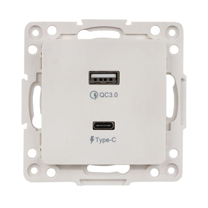 Стокгольм Механизм Розетки с 2USB type-A + type-C винтовые клеммы белый EKF PROxima EYR-2USB-type-C