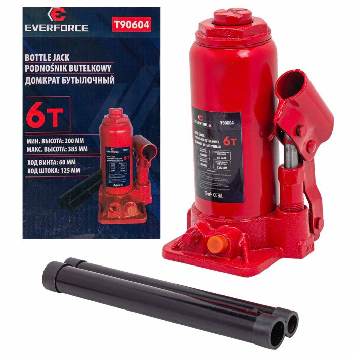 Домкрат бутылочный 6 т, 200-385 мм EVERFORCE EF-T90604