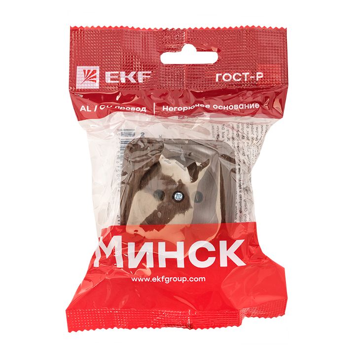 Розетка 1-местная ОП Минск 10А без заземления тёмное дерево EKF EGR10-022-40