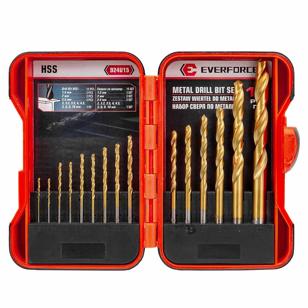 Набор сверл по металлу 15 пр, 1.5-10 мм EVERFORCE EF-924U15