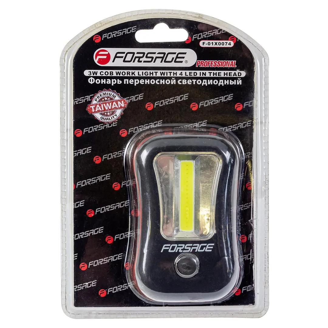 Фонарик переносной светодиодный в комплекте с батарейками (торцевой свет 4LED, боковой свет CUB, 3xAAA), в блистере Forsage F-01X0074