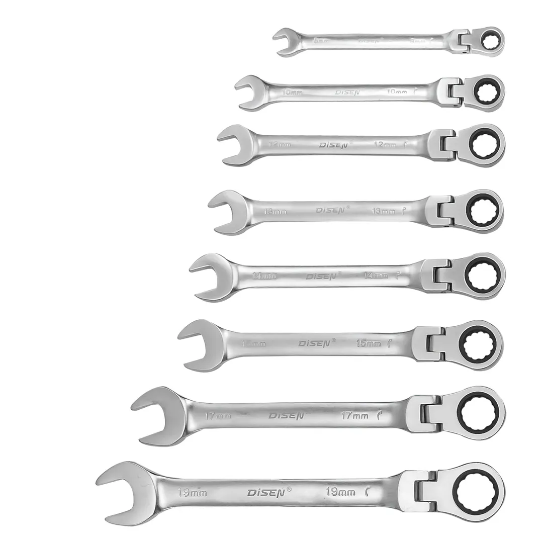 Набор ключей трещоточных с шарниром 8-19 мм, 8 пр. DISEN DSD1516F