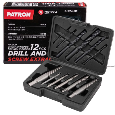 Набор экстракторов резьбы и сверл 12 пр PATRON P-924U12