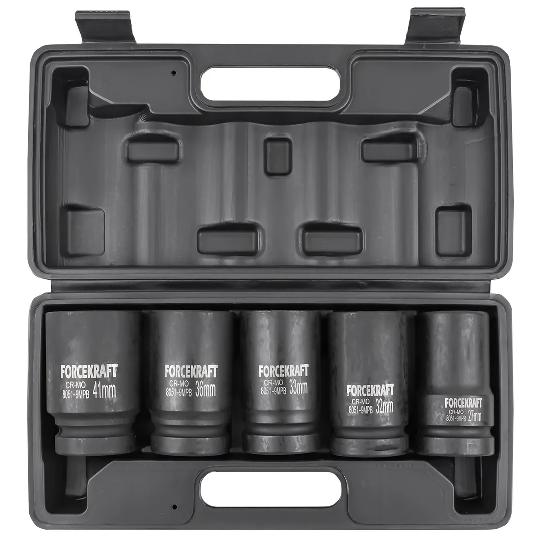 Набор глубоких ударных головок 5 пр., 1'', 12-гр. 27-41 мм ForceKraft FK-8051-9MPB