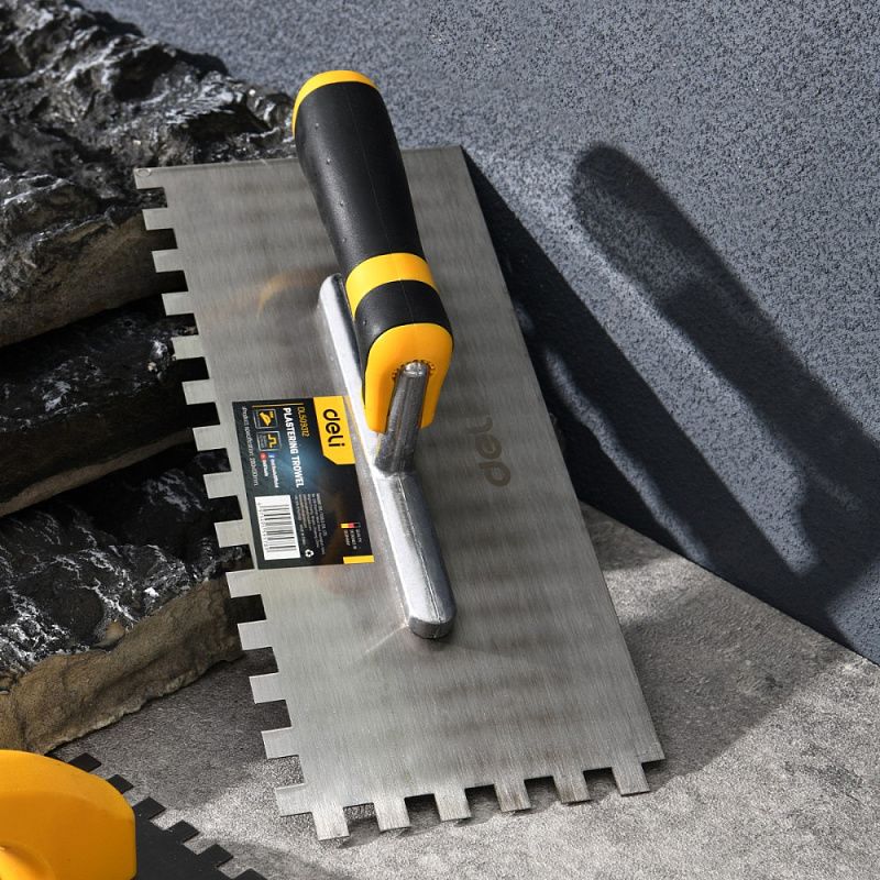 Кельма зубчатая Deli EDL509312, 280х130 мм, желтый, черный