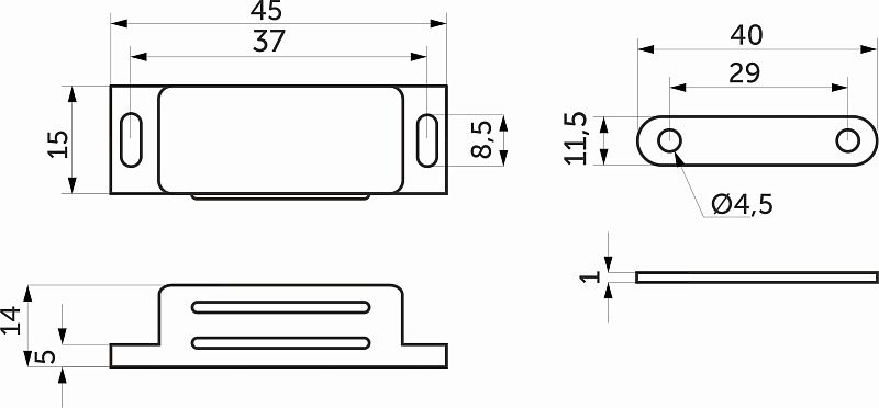 Защелка магнитная мебельная малая белая, присадка планки-29мм, AKS 100485