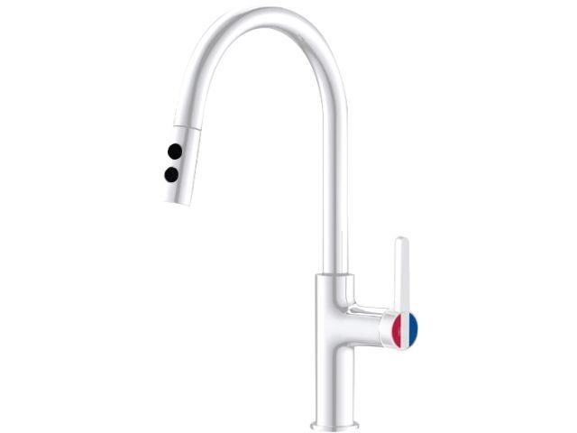 Смеситель для кухни Lt D35, серия Lotus белый, вытягивающийся двухрежимный J-излив A-five A5-0725