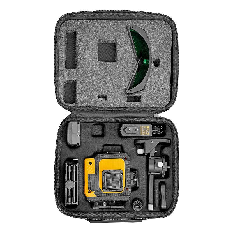 Лазерный уровень мультипризменный DLV-360-3C, 30 м, зеленый луч, Li-Ion 2,4 Aч, кейс Denzel 35080