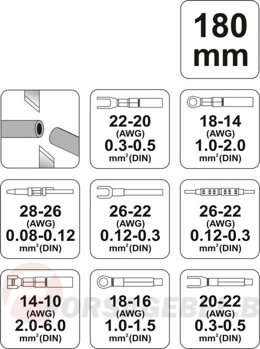 Пресс-клещи для обжима кабеля 0.08-2.0/28-14AWG; 0.3-6.0/22-10AWG Yato YT-2256