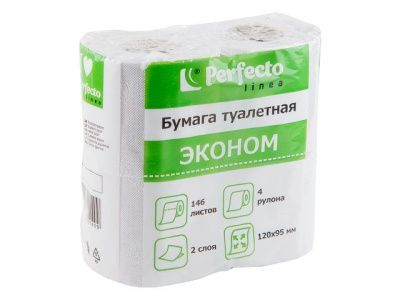 Бумага туалетная Эконом, 4 рулона, PERFECTO LINEA 66-001409