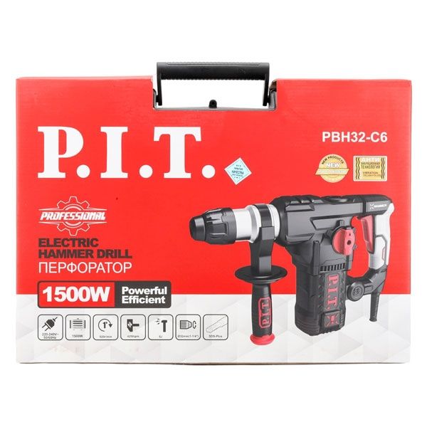 Перфоратор SDS-Plus электрич., верт, 1500Вт, 6,0Дж, 3реж, Ø32мм, 0-920об/мин PIT PBH32-C6