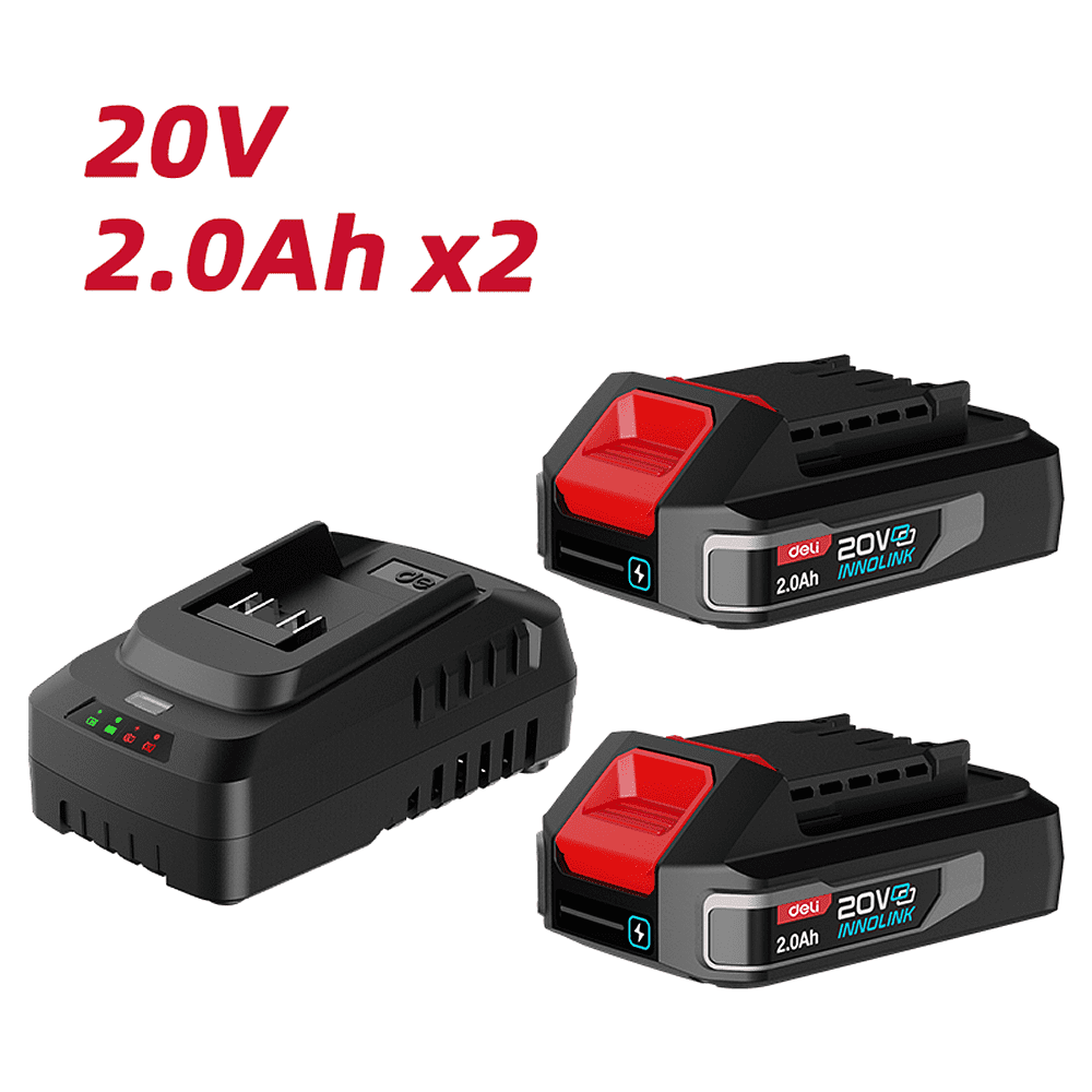 Комплект аккумуляторных батарей и зарядного устройства Deli RS EDE-CM20A2E, 2 АКБ, 2 А/ч, З/У 2А