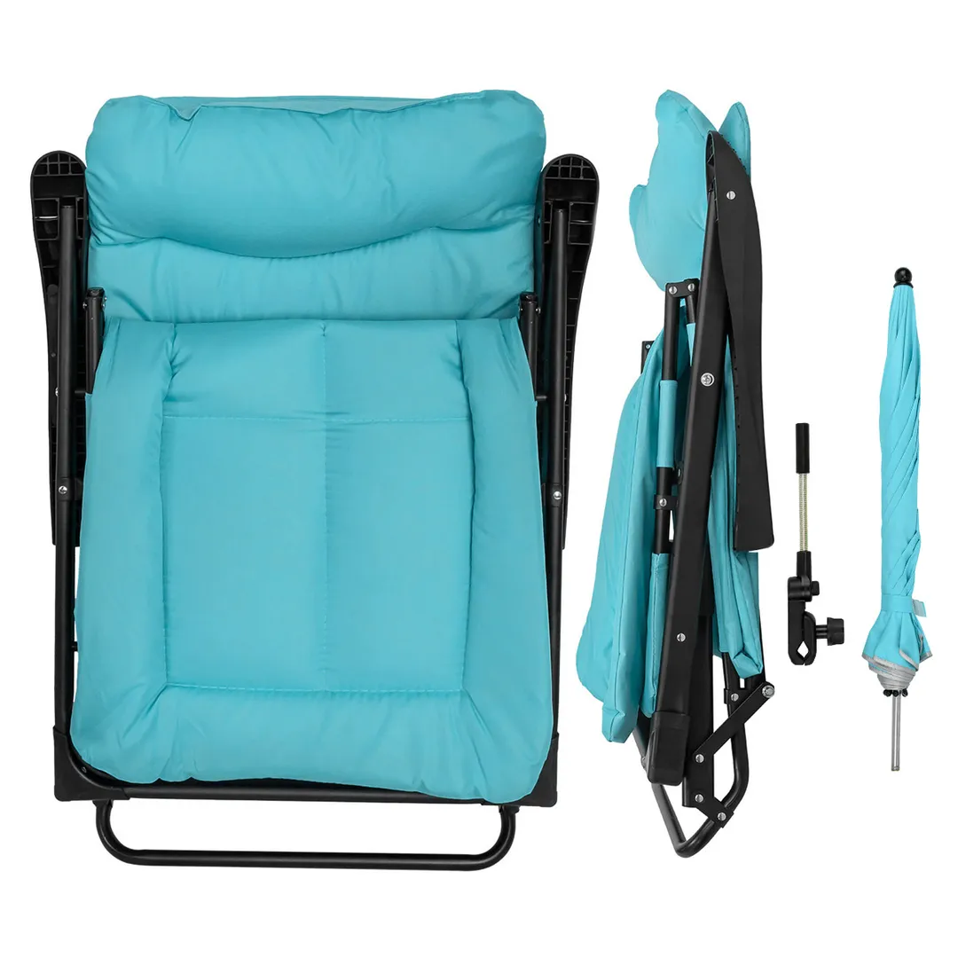 Шезлонг складной, голубой, в комплекте с зонтом WMC TOOLS WMC-FG-HY-8000LB-Z