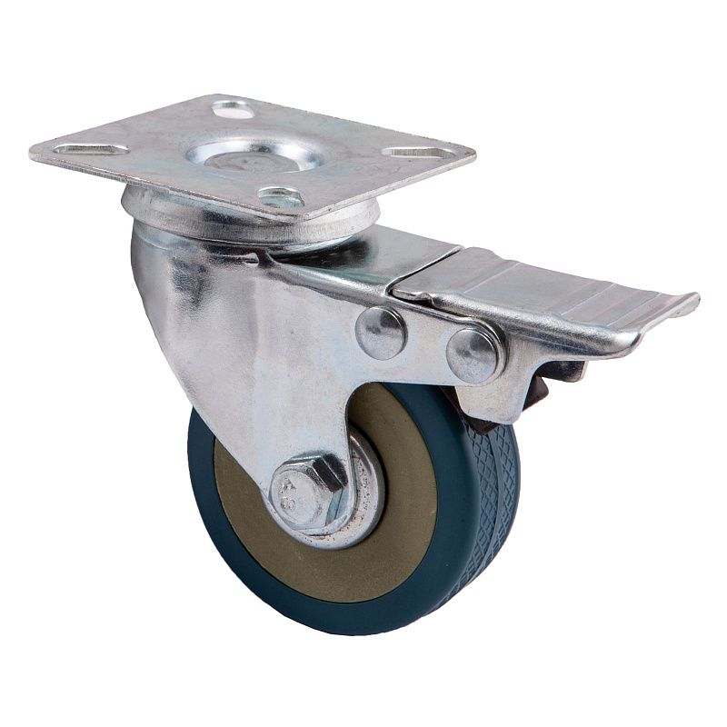 Колесо меб. TECH d50 h70 с площадкой с торм., синий AKS 115436