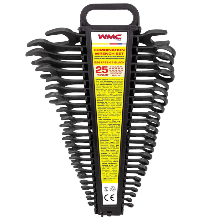 Набор ключей комбинированных 25 пр, 6-27, 30, 32, рожковый ключ 36х41 мм WMC TOOLS WMC-5261P36-41 Black