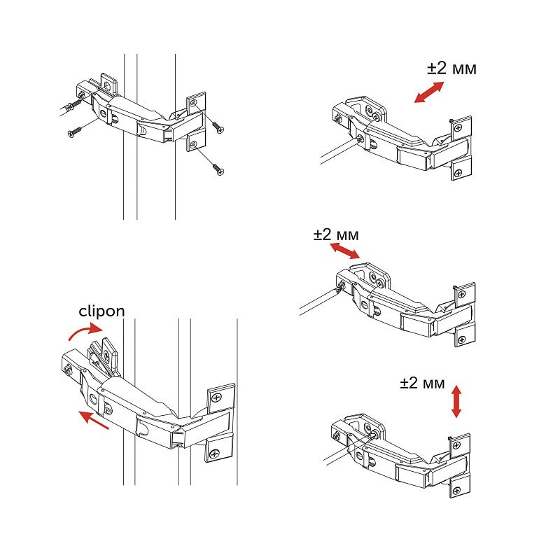 Петля 165° накладная с доводчиком 45мм h0 clip-on 3D (саморезы, заглушки) AKS PLUS 65556