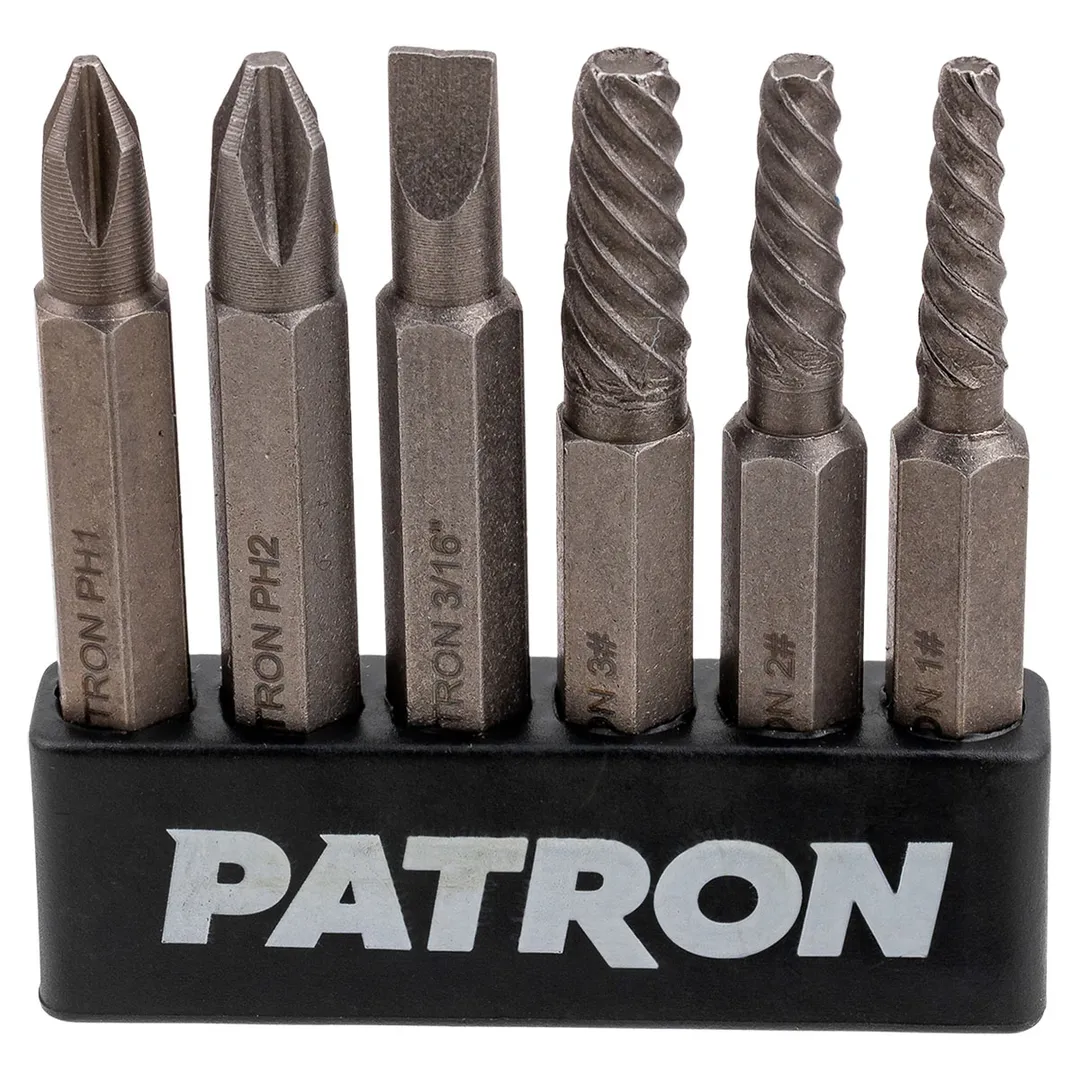 Ударно-поворотная отвертка с набором бит и экстракторами резьбы 7 пр PATRON P-5064V