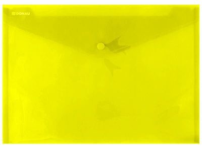Папка-конверт на кнопке "Donau", A4, желтый прозрачный