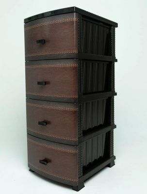 Комод "Кожа", 4 секции, черный РУССПЛАСТ РП-451-ДКЧ