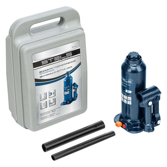 Домкрат гидравлический бутылочный, 3 т, 188-363 мм, в пласт. кейсе Stels 51173