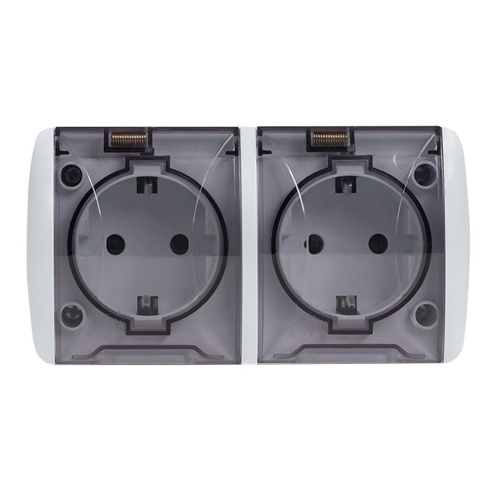 Владивосток Розетка 2-местная 16А с заземлением с прозрачной крышкой IP54 EKF EQR16-129-30-54-T