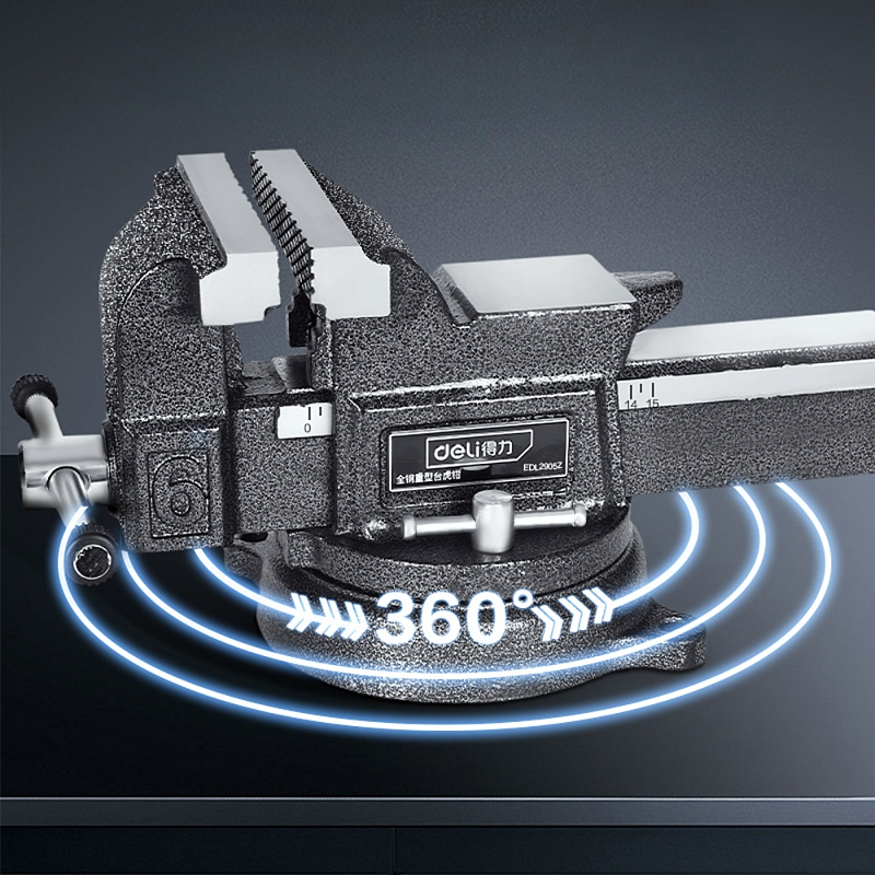 Тиски стальные Deli YS EDL2905Z, поворотные, с наковальней, 5"-125 мм