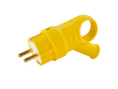 Вилка угловая с ушком, с/з, 16А, 250В желтая, Bylectrica В16-385 желт