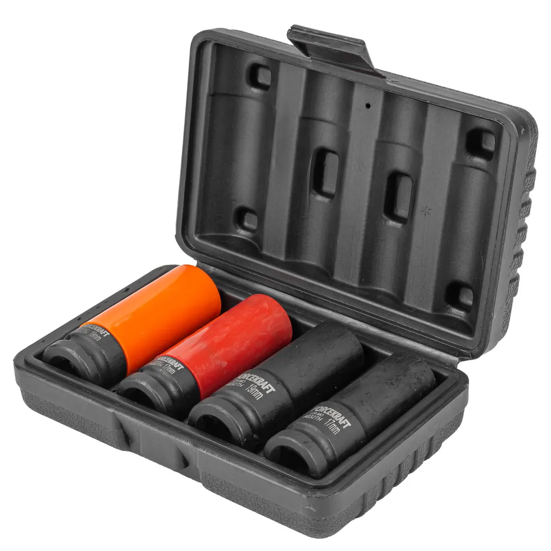 Набор головок ударных тонкостенных 4 пр. 1/2", 17, 19 + 17, 19 в защитном кожухе 6-гр. ForceKraft FK-4032TH44