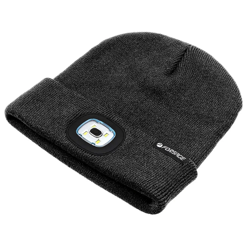 Шапка бини со сьемным фонариком черная 21х23 см 1Вт, 3 реж.раб., 120Лм, время работы 2-3 ч Forsage F-444 (Black)