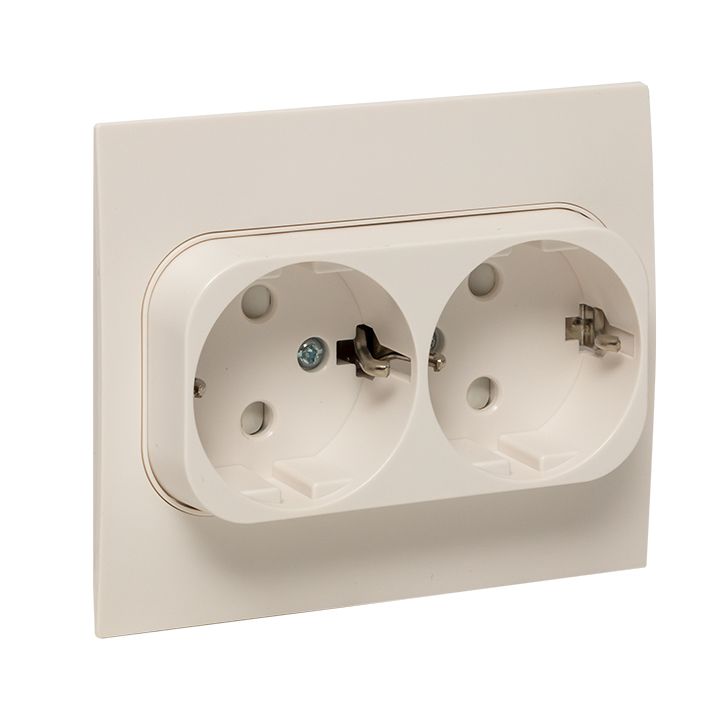 Стокгольм Розетка 2-местная с/з 16А автоматические клеммы белая с защ, штор, EKF PROxima EXR16-128-10