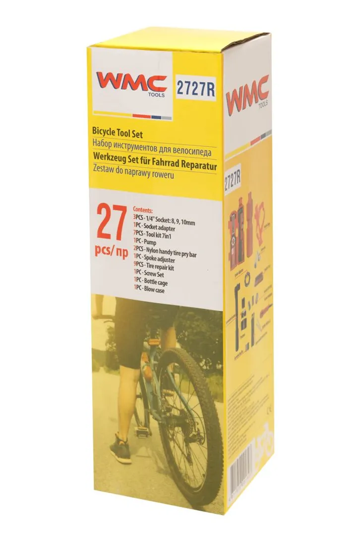 Набор инструментов для обслуживания велосипеда 27 пр., держатель фляги, в красной тубе WMC TOOLS WMC-2727R