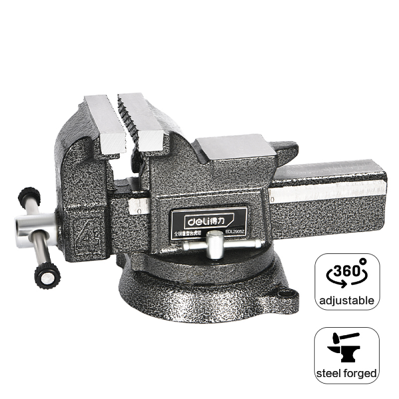 Тиски стальные Deli YS EDL2905Z, поворотные, с наковальней, 5"-125 мм