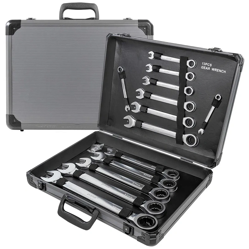 Набор ключей комбинированных трещоточных с шарниром 13 пр., 8-32 мм DISEN DSL1701