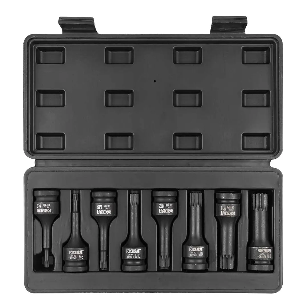 Набор ударных головок-бит SPLINE M5-M18 1/2'' 8 пр ForceKraft FK-40811MPB