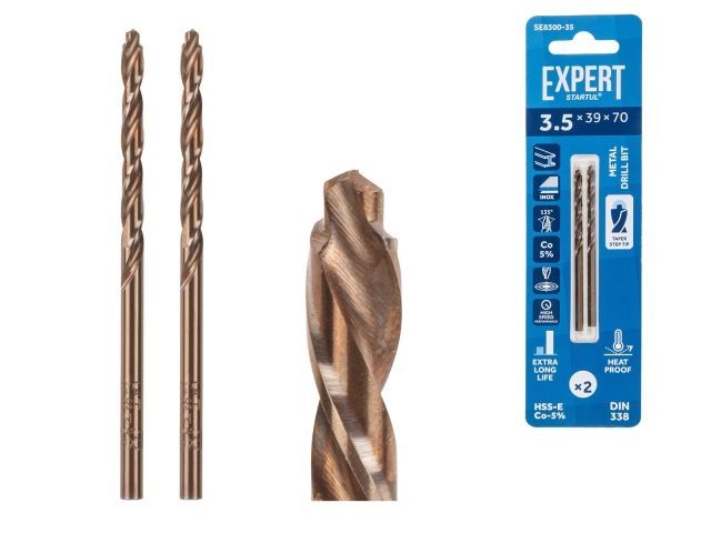 Сверло по металлу ц/х 3.5х39х70 мм HSS-Co, комплект из 2-х шт, кобальт 5% EXPERT STARTUL SE8300-35