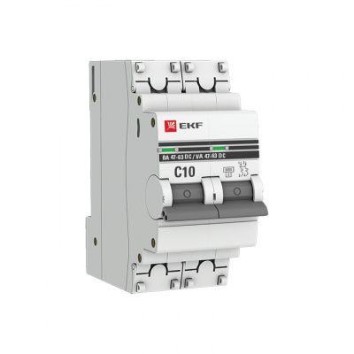 Автоматический выключатель 2P 10А (C) 6кА ВА 47-63 DC EKF PROxima mcb4763-DC-2-10C-pro