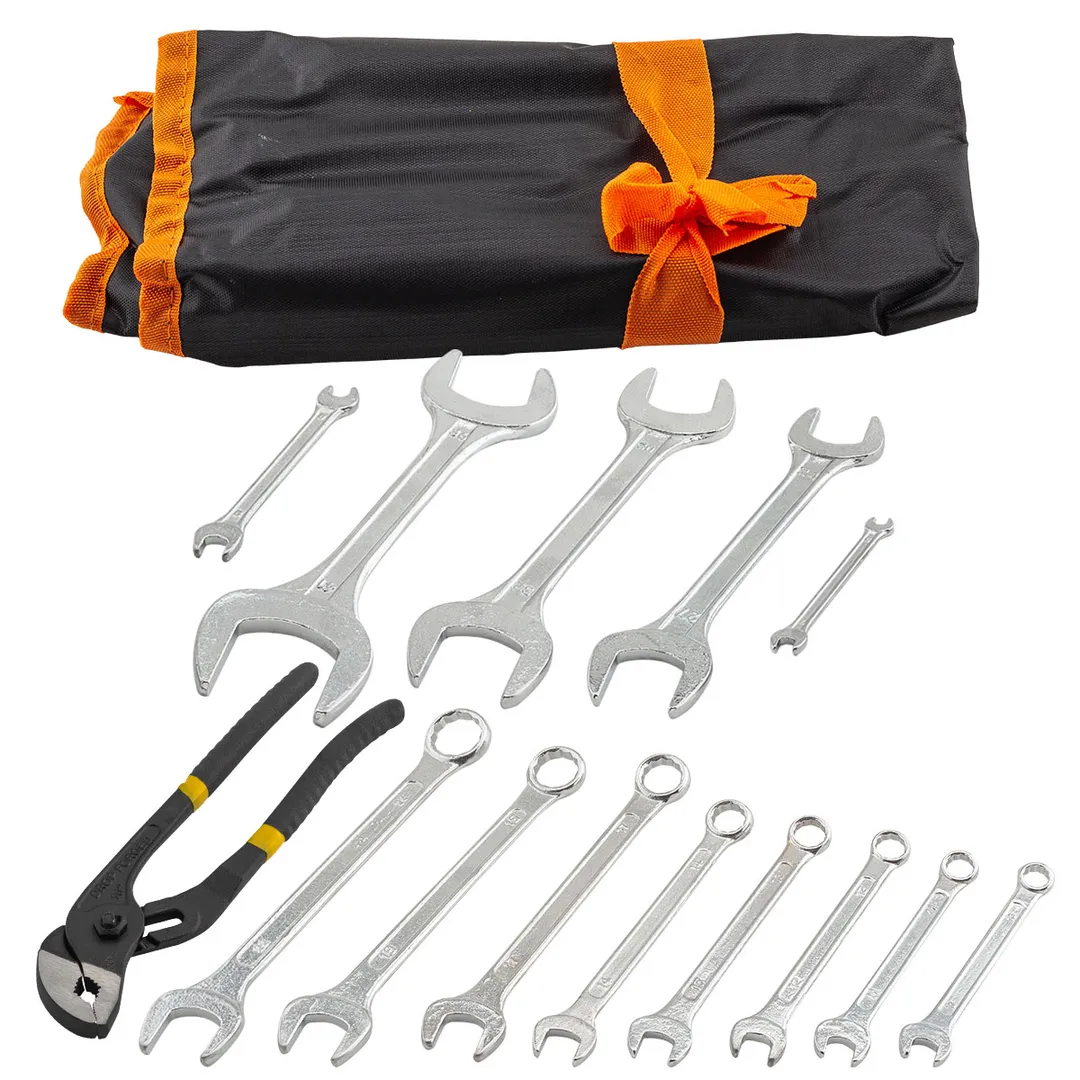 Набор комбинированных 10-22 мм и рожковых ключей 6х7, 8х9, 24х27, 30х32, 36х41 мм, пассатижи, 14 пр ISMA ISMA-5198P+2