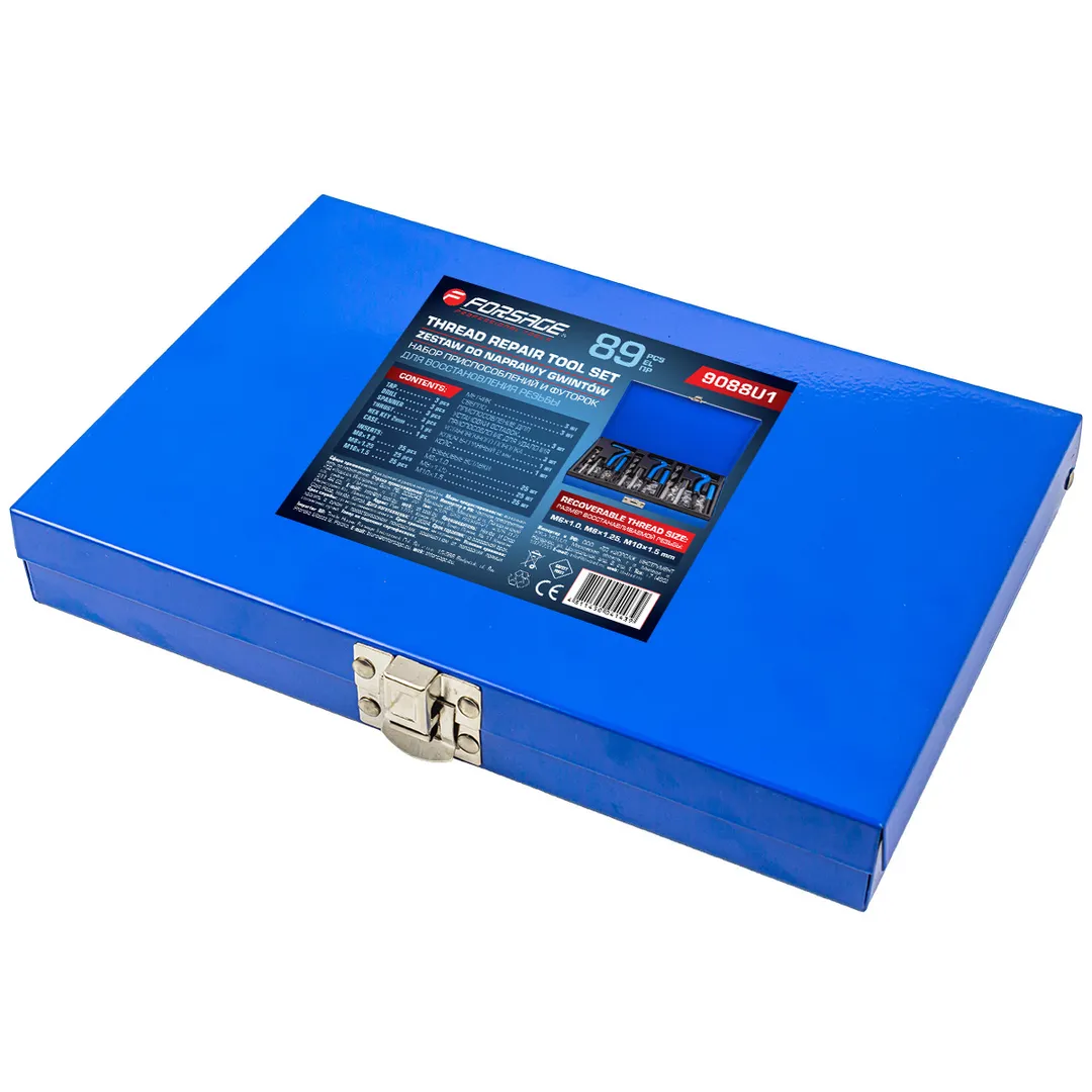 Набор приспособлений и футорок для восстановления резьбы, М6х1, М8х1.25, М10х1.25 88 пр. Forsage F-9088U1
